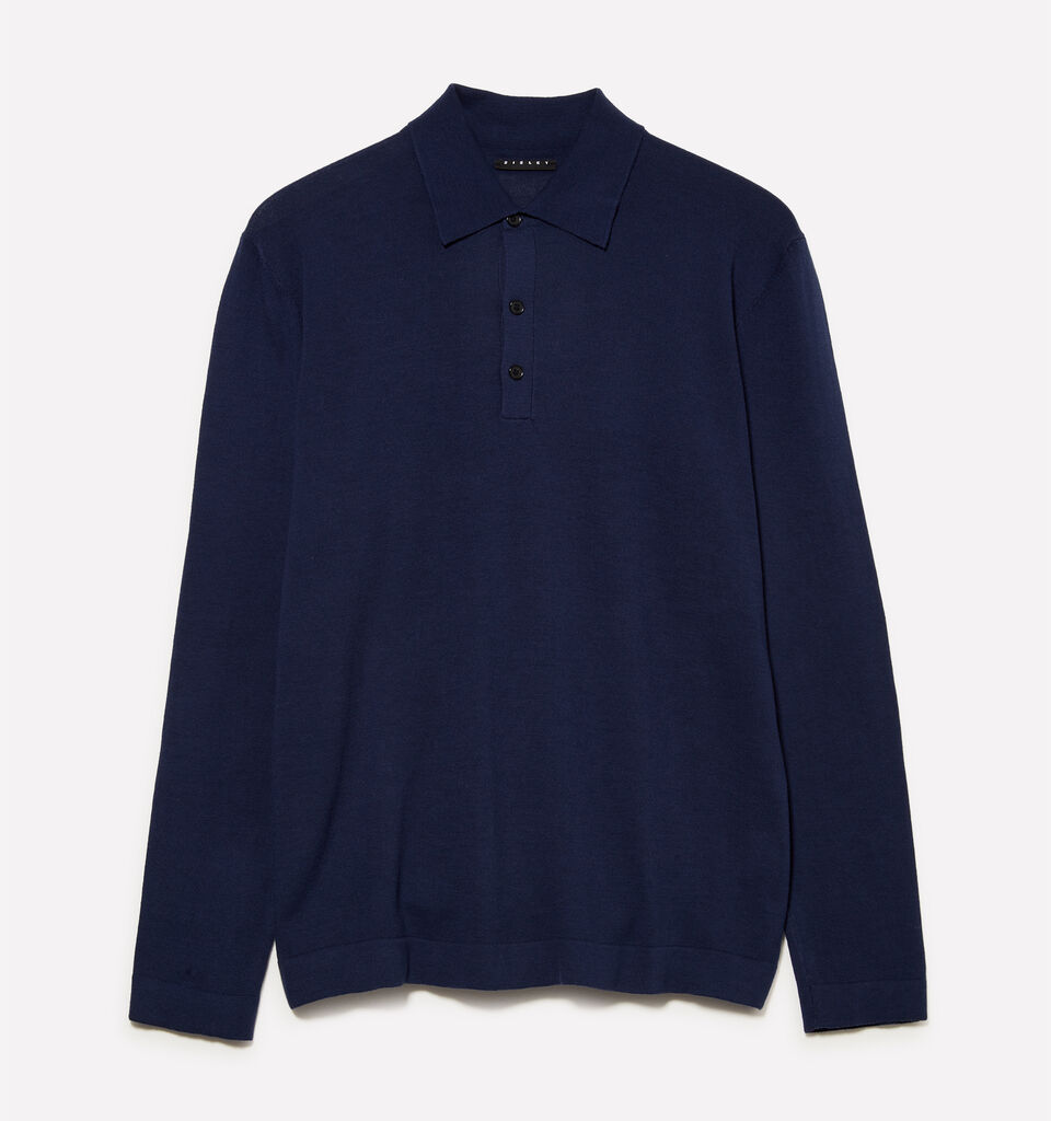 Dark blue knit polo  - men's v-neck sweaters - Dark Blue | Sisley image number 1